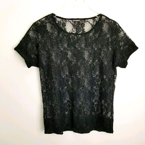 EXPRESS BLACK LACE Short Sleeve Top. Size S. - Picture 1 of 3